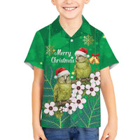 New Zealand Kakapo Christmas Family Matching Mermaid Dress and Hawaiian Shirt Owl Parrot Santa Sliver Fern Manuka - Green LT14 - Polynesian Pride