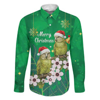 New Zealand Kakapo Christmas Family Matching Puletasi and Hawaiian Shirt Owl Parrot Santa Sliver Fern Manuka - Green LT14 Dad's Shirt - Long Sleeve Green - Polynesian Pride