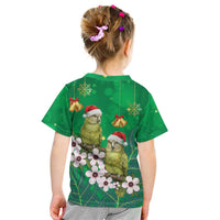 New Zealand Kakapo Christmas Kid T Shirt Owl Parrot Santa Sliver Fern Manuka - Green - Polynesian Pride