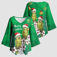 New Zealand Kakapo Christmas Kimono Sleeve Blouse Owl Parrot Santa Sliver Fern Manuka - Green - Polynesian Pride