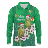 New Zealand Kakapo Christmas Long Sleeve Polo Shirt Owl Parrot Santa Sliver Fern Manuka - Green - Polynesian Pride