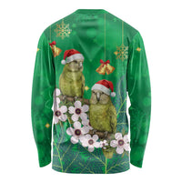New Zealand Kakapo Christmas Long Sleeve Shirt Owl Parrot Santa Sliver Fern Manuka - Green - Polynesian Pride