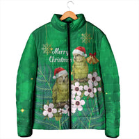 New Zealand Kakapo Christmas Padded Jacket Owl Parrot Santa Sliver Fern Manuka - Green - Polynesian Pride