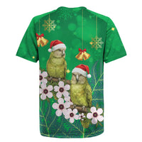 New Zealand Kakapo Christmas Rugby Jersey Owl Parrot Santa Sliver Fern Manuka - Green - Polynesian Pride