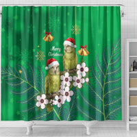 New Zealand Kakapo Christmas Shower Curtain Owl Parrot Santa Sliver Fern Manuka - Green - Polynesian Pride