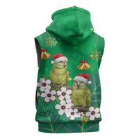New Zealand Kakapo Christmas Sleeveless Hoodie Owl Parrot Santa Sliver Fern Manuka - Green - Polynesian Pride