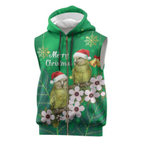 New Zealand Kakapo Christmas Sleeveless Zip Hoodie Owl Parrot Santa Sliver Fern Manuka - Green - Polynesian Pride