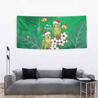 New Zealand Kakapo Christmas Tapestry Owl Parrot Santa Sliver Fern Manuka - Green - Polynesian Pride
