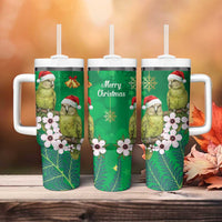 New Zealand Kakapo Christmas Tumbler With Handle Owl Parrot Santa Sliver Fern Manuka - Green - Polynesian Pride