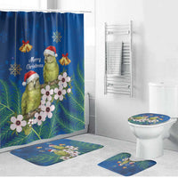 New Zealand Kakapo Christmas Bathroom Set Owl Parrot Santa Sliver Fern Manuka - Blue - Polynesian Pride