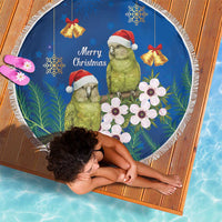 New Zealand Kakapo Christmas Beach Blanket Owl Parrot Santa Sliver Fern Manuka - Blue - Polynesian Pride