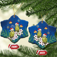 New Zealand Kakapo Christmas Ceramic Ornament Owl Parrot Santa Sliver Fern Manuka - Blue - Polynesian Pride