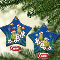 New Zealand Kakapo Christmas Ceramic Ornament Owl Parrot Santa Sliver Fern Manuka - Blue - Polynesian Pride