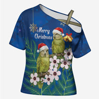 New Zealand Kakapo Christmas Cross Shoulder Shirt Owl Parrot Santa Sliver Fern Manuka - Blue - Polynesian Pride