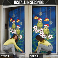 New Zealand Kakapo Christmas Door Cover Owl Parrot Santa Sliver Fern Manuka - Blue - Polynesian Pride