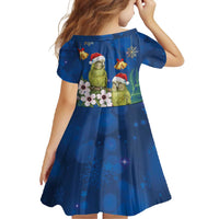 New Zealand Kakapo Christmas Family Matching Long Sleeve Bodycon Dress and Hawaiian Shirt Owl Parrot Santa Sliver Fern Manuka - Blue - Polynesian Pride