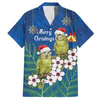 New Zealand Kakapo Christmas Family Matching Off The Shoulder Long Sleeve Dress and Hawaiian Shirt Owl Parrot Santa Sliver Fern Manuka - Blue LT14 Dad's Shirt - Short Sleeve Blue - Polynesian Pride