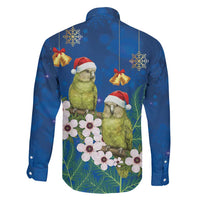 New Zealand Kakapo Christmas Family Matching Off Shoulder Short Dress and Hawaiian Shirt Owl Parrot Santa Sliver Fern Manuka - Blue LT14 - Polynesian Pride