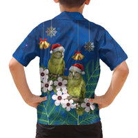 New Zealand Kakapo Christmas Family Matching Summer Maxi Dress and Hawaiian Shirt Owl Parrot Santa Sliver Fern Manuka - Blue - Polynesian Pride