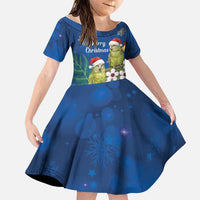 New Zealand Kakapo Christmas Family Matching Tank Maxi Dress and Hawaiian Shirt Owl Parrot Santa Sliver Fern Manuka - Blue LT14 Daughter's Dress Blue - Polynesian Pride