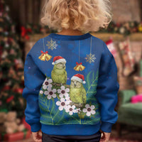 New Zealand Kakapo Christmas Kid Ugly Christmas Sweater Owl Parrot Santa Sliver Fern Manuka - Blue - Polynesian Pride
