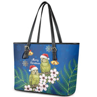 New Zealand Kakapo Christmas Leather Tote Bag Owl Parrot Santa Sliver Fern Manuka - Blue - Polynesian Pride