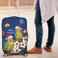 New Zealand Kakapo Christmas Luggage Cover Owl Parrot Santa Sliver Fern Manuka - Blue - Polynesian Pride