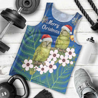 New Zealand Kakapo Christmas Men Tank Top Owl Parrot Santa Sliver Fern Manuka - Blue - Polynesian Pride