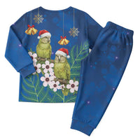 New Zealand Kakapo Christmas Pajama Set Owl Parrot Santa Sliver Fern Manuka - Blue - Polynesian Pride