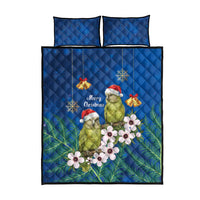 New Zealand Kakapo Christmas Quilt Bed Set Owl Parrot Santa Sliver Fern Manuka - Blue - Polynesian Pride