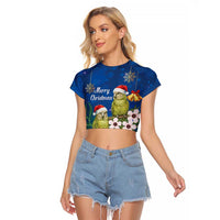 New Zealand Kakapo Christmas Raglan Cropped T Shirt Owl Parrot Santa Sliver Fern Manuka - Blue - Polynesian Pride