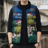 New Zealand Kakapo Christmas Sleeveless Puffer Jacket Owl Parrot Santa Sliver Fern Manuka - Blue - Polynesian Pride