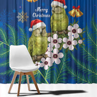 New Zealand Kakapo Christmas Window Curtain Owl Parrot Santa Sliver Fern Manuka - Blue - Polynesian Pride