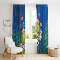 New Zealand Kakapo Christmas Window Curtain Owl Parrot Santa Sliver Fern Manuka - Blue - Polynesian Pride