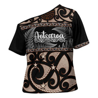 Kia Ora New Zealand Cross Shoulder Shirt Aotearoa Proud Maori Silver Fern - Polynesian Pride