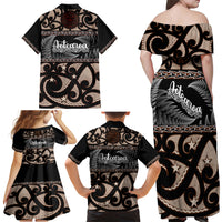 Kia Ora New Zealand Family Matching Off Shoulder Maxi Dress and Hawaiian Shirt Aotearoa Proud Maori With Silver Fern LT14 - Polynesian Pride