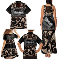 Kia Ora New Zealand Family Matching Tank Maxi Dress and Hawaiian Shirt Aotearoa Proud Maori With Silver Fern LT14 - Polynesian Pride