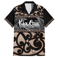 Kia Ora New Zealand Family Matching Tank Maxi Dress and Hawaiian Shirt Aotearoa Proud Maori With Silver Fern LT14 Dad's Shirt - Short Sleeve Black - Polynesian Pride