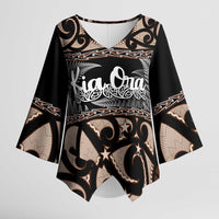 Kia Ora New Zealand Kimono Sleeve Blouse Aotearoa Proud Maori Silver Fern - Polynesian Pride