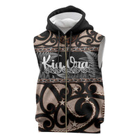 Kia Ora New Zealand Sleeveless Zip Hoodie Aotearoa Proud Maori Silver Fern - Polynesian Pride