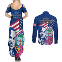 Guam Martin Luther King Jr Day Couples Matching Summer Maxi Dress and Long Sleeve Button Shirt I Have A Dream Guahan Seal With Bougainvillea LT14 - Polynesian Pride