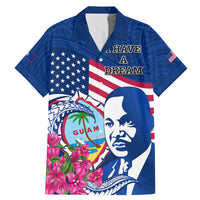 Guam Martin Luther King Jr Day Family Matching Mermaid Dress and Hawaiian Shirt I Have A Dream Guahan Seal With Bougainvillea LT14 Dad's Shirt - Short Sleeve Blue - Polynesian Pride