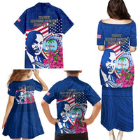 Guam Martin Luther King Jr Day Family Matching Puletasi Dress and Hawaiian Shirt I Have A Dream Guahan Seal With Bougainvillea LT14 - Polynesian Pride