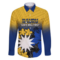 Nauru Independence Day Family Matching Short Sleeve Bodycon Dress and Hawaiian Shirt Repubrikin Naoero Polynesian Pattern LT14 Dad's Shirt - Long Sleeve Blue - Polynesian Pride