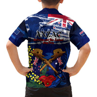 Australia And New Zealand ANZAC Day Family Matching Off Shoulder Long Sleeve Dress and Hawaiian Shirt Lest We Forget Silver Fern With Golden Wattle LT14 - Polynesian Pride