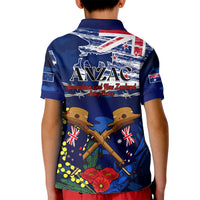 Australia And New Zealand ANZAC Day Kid Polo Shirt Lest We Forget Silver Fern With Golden Wattle LT14 - Polynesian Pride