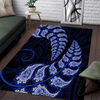 Blue New Zealand Paisley Silver Fern Area Rug Aotearoa Maori LT14 Blue - Polynesian Pride
