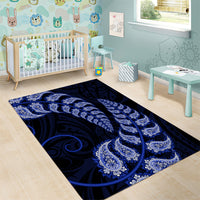 Blue New Zealand Paisley Silver Fern Area Rug Aotearoa Maori LT14 - Polynesian Pride