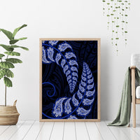 Blue New Zealand Paisley Silver Fern Canvas Wall Art Aotearoa Maori LT14 - Polynesian Pride