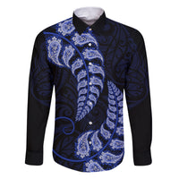 Blue New Zealand Paisley Silver Fern Family Matching Puletasi Dress and Hawaiian Shirt Aotearoa Maori LT14 Dad's Shirt - Long Sleeve Blue - Polynesian Pride